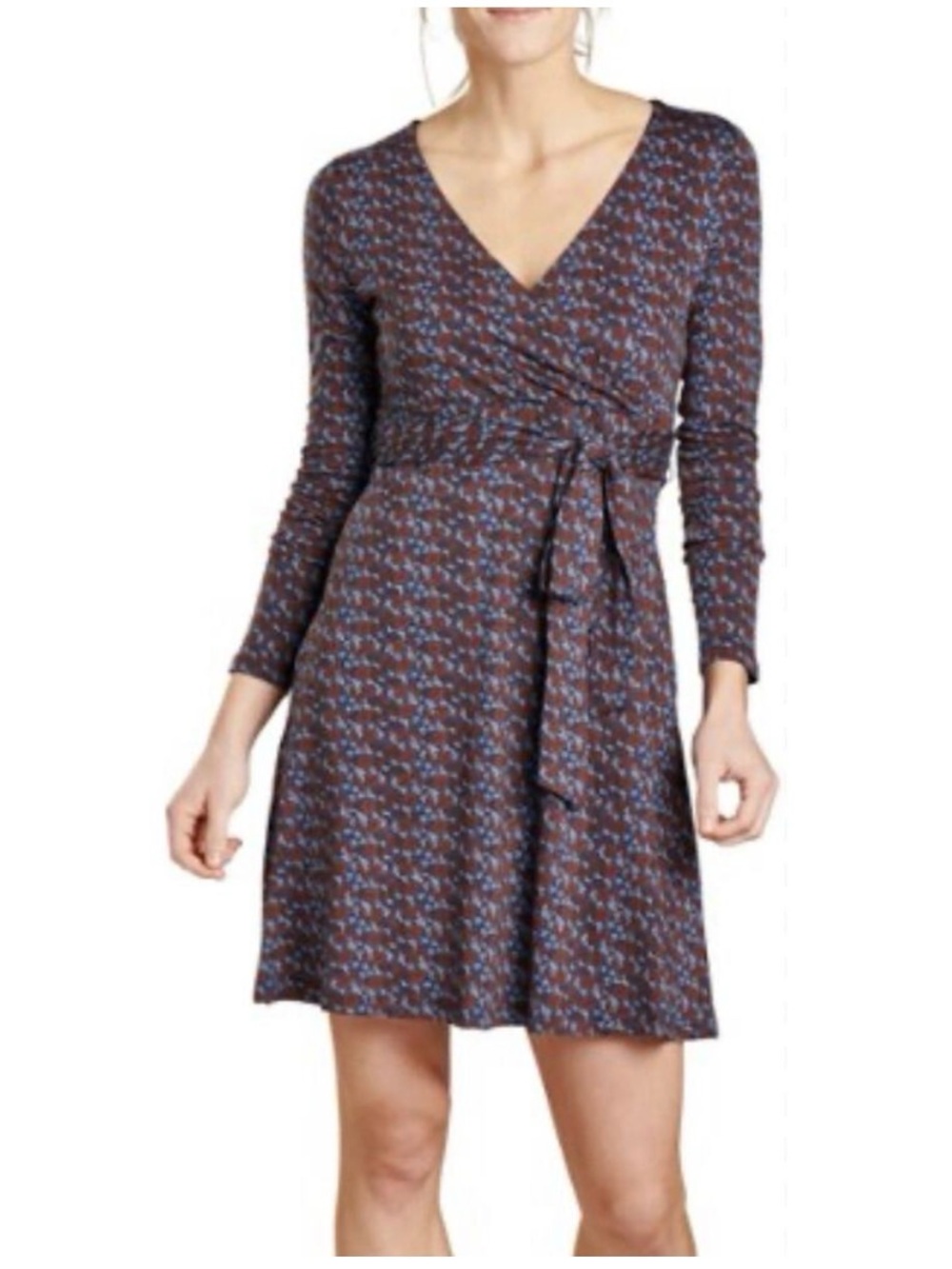 Toad&Co Navy Floral V-Neck Long Sleeve Faux Wrap Dress